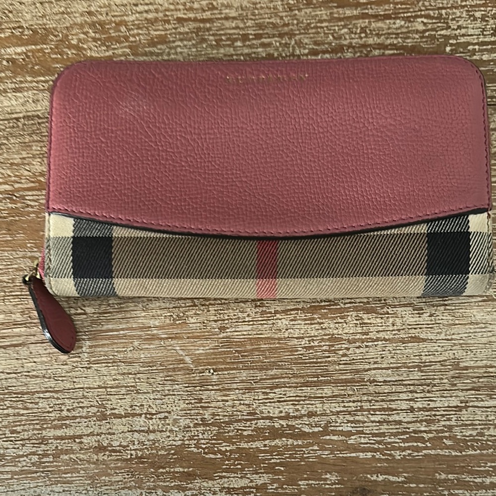 Burberry Pink and Tan Wallet with Signature Style